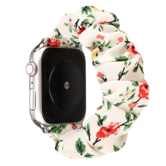 For Apple Watch Ultra 49mm&Watch Ultra 2 49mm / Series 9&8&7 45mm / SE 3&SE 2&6&SE&5&4 44mm / 3&2&1 42mm Cloth + Stainless Steel Hair Ring Watch Band(Red Floral) by bashfashion