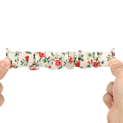 For Apple Watch Ultra 49mm&Watch Ultra 2 49mm / Series 9&8&7 45mm / SE 3&SE 2&6&SE&5&4 44mm / 3&2&1 42mm Cloth + Stainless Steel Hair Ring Watch Band(Red Floral) by bashfashion