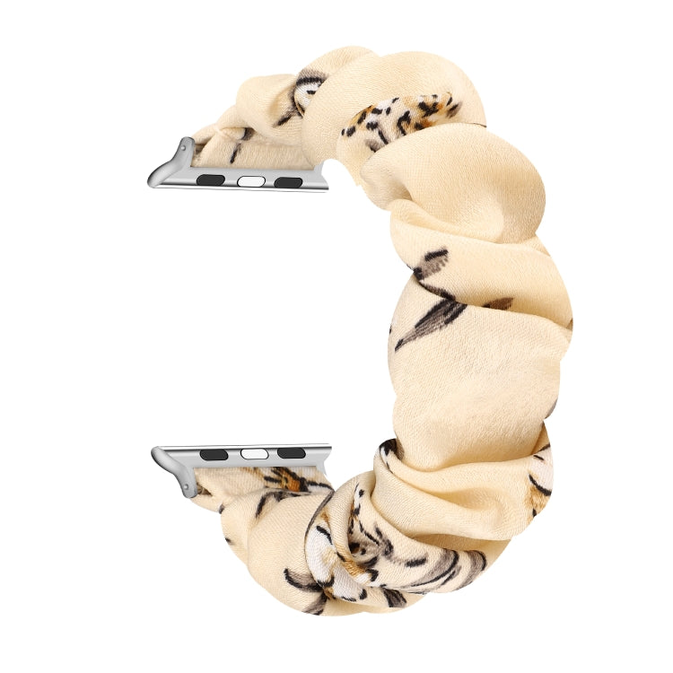 For Apple Watch Series 7 45mm / 6 & SE & 5 & 4 44mm / 3 & 2 & 1 42mm Cloth + Stainless Steel Hair Ring Watch Band(Floral 1) by bashfashion