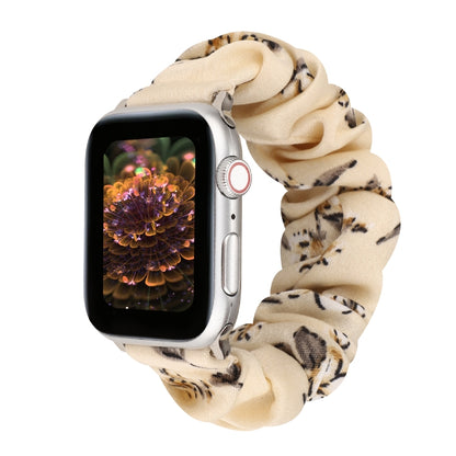 For Apple Watch Series 7 45mm / 6 & SE & 5 & 4 44mm / 3 & 2 & 1 42mm Cloth + Stainless Steel Hair Ring Watch Band(Floral 1) by bashfashion