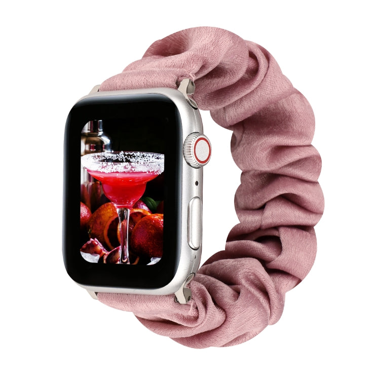 For Apple Watch Series 7 45mm / 6 & SE & 5 & 4 44mm / 3 & 2 & 1 42mm Cloth + Stainless Steel Hair Ring Watch Band(Light Red) by bashfashion