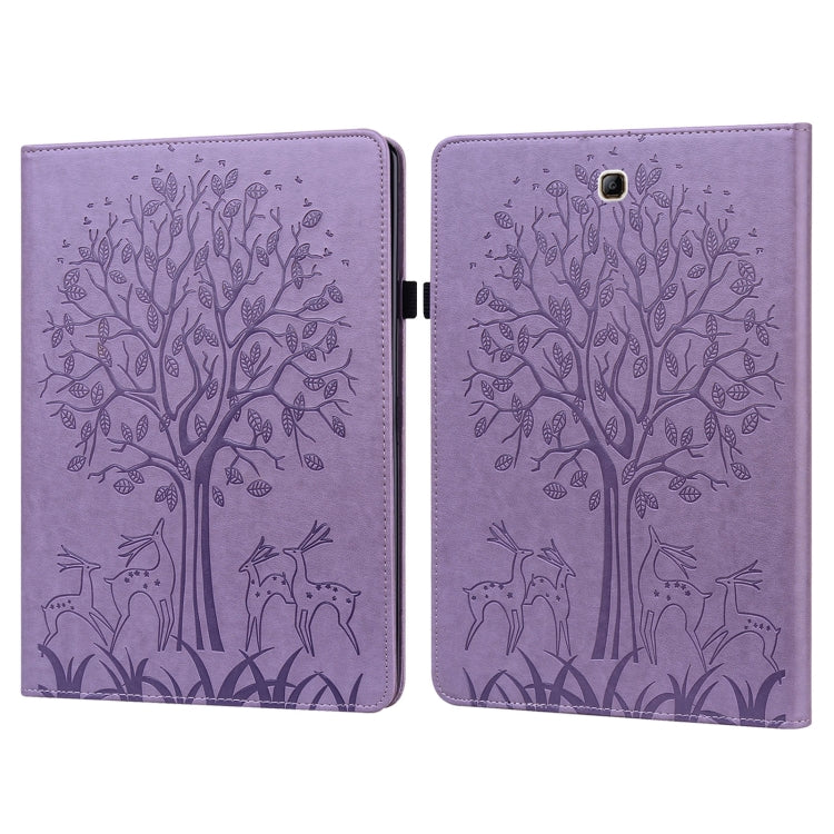 For Samsung Galaxy Tab A 9.7 T550 / T555 Tree & Deer Pattern Embossed Leather Tablet Case(Purple) by bashfashion