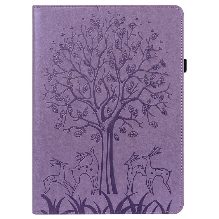For Samsung Galaxy Tab A 9.7 T550 / T555 Tree & Deer Pattern Embossed Leather Tablet Case(Purple) by bashfashion