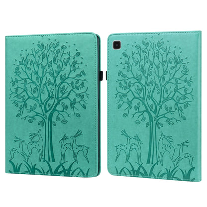 For Samsung Galaxy Tab A7 Lite T220 Tree & Deer Pattern Embossed Leather Tablet Case(Green) by bashfashion