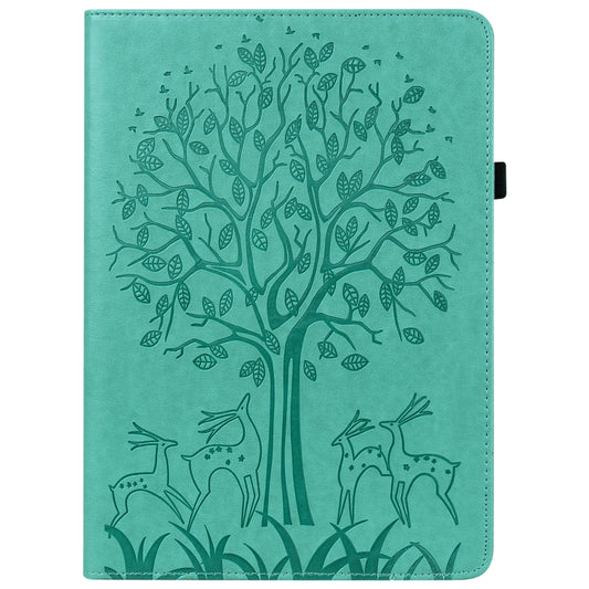 For Samsung Galaxy Tab A7 Lite T220 Tree & Deer Pattern Embossed Leather Tablet Case(Green) by bashfashion