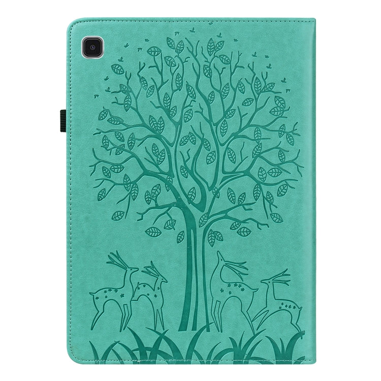 For Samsung Galaxy Tab A7 Lite T220 Tree & Deer Pattern Embossed Leather Tablet Case(Green) by bashfashion