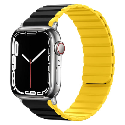 Smart Magnetic Silicone Watch Band For Apple Watch Series 9&8&7 41mm / SE 3&SE 2&6&SE&5&4 40mm / 3&2&1 38mm(Black+Yellow) by bashfashion