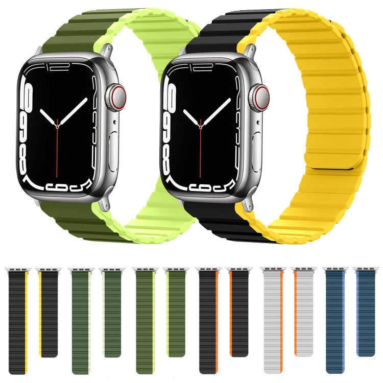 Smart Magnetic Silicone Watch Band For Apple Watch Series 9&8&7 41mm / SE 3&SE 2&6&SE&5&4 40mm / 3&2&1 38mm(Dark Green+Grass Green) by bashfashion