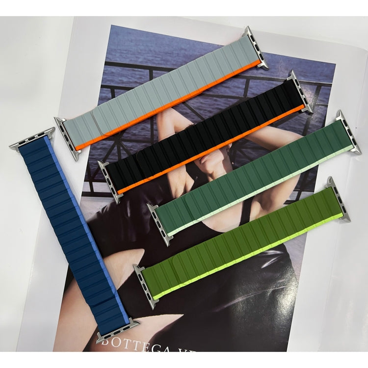 Smart Magnetic Silicone Watch Band For Apple Watch Series 9&8&7 41mm / SE 3&SE 2&6&SE&5&4 40mm / 3&2&1 38mm(Dark Blue+Light Blue) by bashfashion