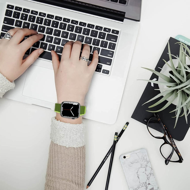 Smart Magnetic Silicone Watch Band For Apple Watch Series 9&8&7 41mm / SE 3&SE 2&6&SE&5&4 40mm / 3&2&1 38mm(Dark Blue+Light Blue) by bashfashion