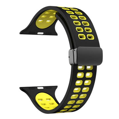 Magnetic Fold Clasp Square Holes Silicone Watch Band For Apple Watch Ultra 49mm&Watch Ultra 2 49mm / Series 9&8&7 45mm / SE 3&SE 2&6&SE&5&4 44mm / 3&2&1 42mm(Black Yellow) by bashfashion