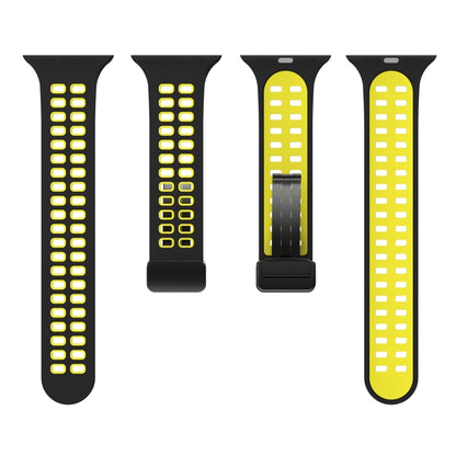Magnetic Fold Clasp Square Holes Silicone Watch Band For Apple Watch Ultra 49mm&Watch Ultra 2 49mm / Series 9&8&7 45mm / SE 3&SE 2&6&SE&5&4 44mm / 3&2&1 42mm(Black Yellow) by bashfashion