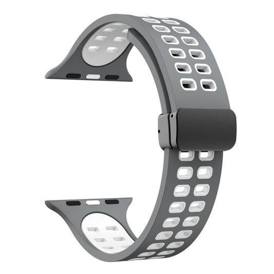 Magnetic Fold Clasp Square Holes Silicone Watch Band For Apple Watch Ultra 49mm&Watch Ultra 2 49mm / Series 9&8&7 45mm / SE 3&SE 2&6&SE&5&4 44mm / 3&2&1 42mm(Grey White) by bashfashion