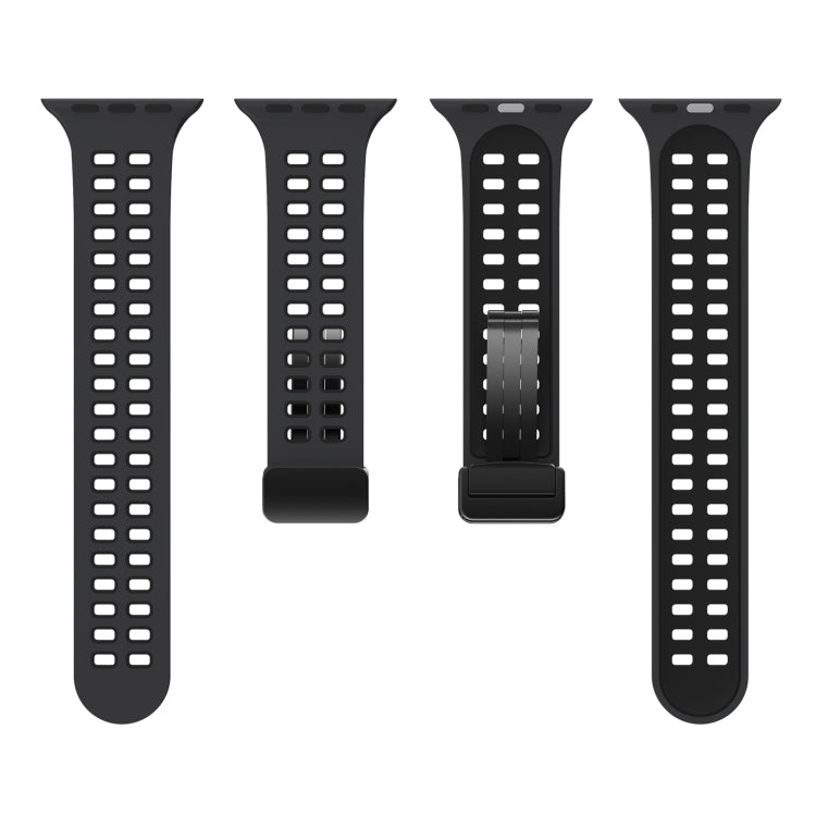 Magnetic Fold Clasp Square Holes Silicone Watch Band For Apple Watch Ultra 49mm&Watch Ultra 2 49mm / Series 9&8&7 45mm / SE 3&SE 2&6&SE&5&4 44mm / 3&2&1 42mm(Coal Black) by bashfashion