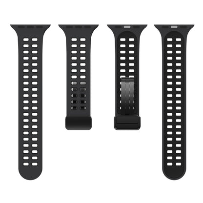 Magnetic Fold Clasp Square Holes Silicone Watch Band For Apple Watch Ultra 49mm&Watch Ultra 2 49mm / Series 9&8&7 45mm / SE 3&SE 2&6&SE&5&4 44mm / 3&2&1 42mm(Coal Black) by bashfashion