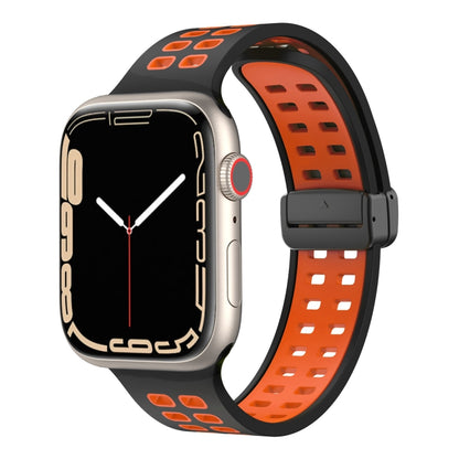 Magnetic Fold Clasp Square Holes Silicone Watch Band For Apple Watch Series 9&8&7 41mm / SE 3&SE 2&6&SE&5&4 40mm / 3&2&1 38mm(Black Orange) by bashfashion