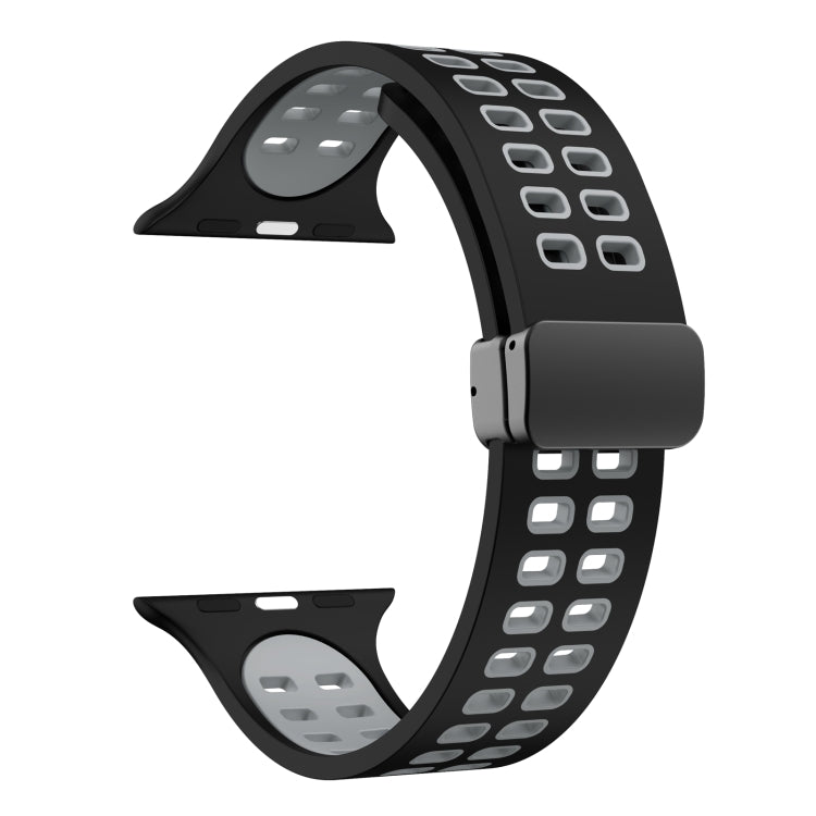 Magnetic Fold Clasp Square Holes Silicone Watch Band For Apple Watch Series 9&8&7 41mm / SE 3&SE 2&6&SE&5&4 40mm / 3&2&1 38mm(Grey White) by bashfashion