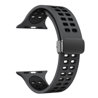 Magnetic Fold Clasp Square Holes Silicone Watch Band For Apple Watch Series 9&8&7 41mm / SE 3&SE 2&6&SE&5&4 40mm / 3&2&1 38mm(Coal Black) by bashfashion
