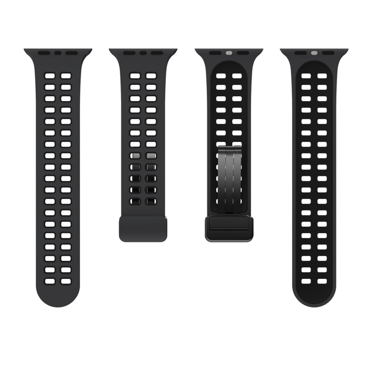 Magnetic Fold Clasp Square Holes Silicone Watch Band For Apple Watch Series 9&8&7 41mm / SE 3&SE 2&6&SE&5&4 40mm / 3&2&1 38mm(Coal Black) by bashfashion