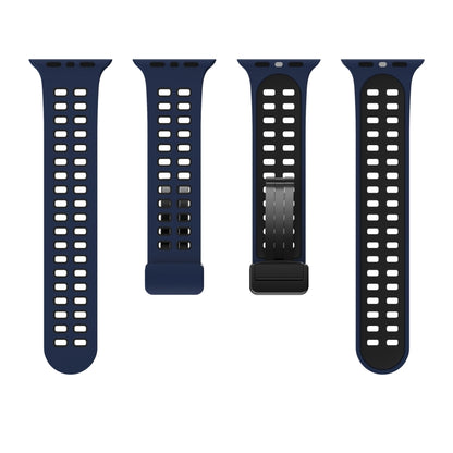 Magnetic Fold Clasp Square Holes Silicone Watch Band For Apple Watch Series 9&8&7 41mm / SE 3&SE 2&6&SE&5&4 40mm / 3&2&1 38mm(Dark Blue Black) by bashfashion