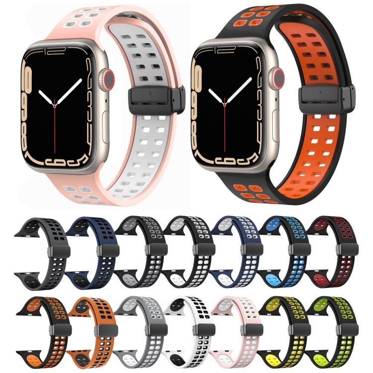 Magnetic Fold Clasp Square Holes Silicone Watch Band For Apple Watch Series 9&8&7 41mm / SE 3&SE 2&6&SE&5&4 40mm / 3&2&1 38mm(Coal Black) by bashfashion