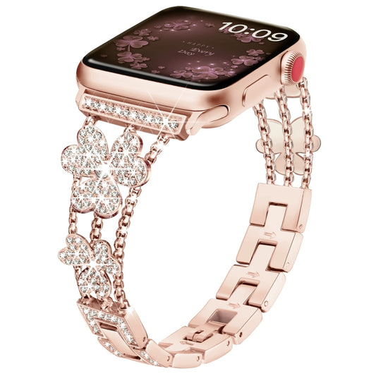 3-Leaf Clover Diamond Watch Band For Apple Watch Ultra 49mm&Watch Ultra 2 49mm / Series 9&8&7 45mm / SE 3&SE 2&6&SE&5&4 44mm / 3&2&1 42mm(Rose Gold) by bashfashion