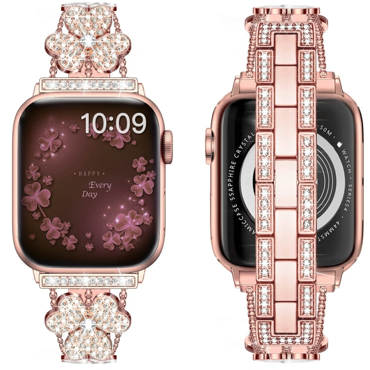 3-Leaf Clover Diamond Watch Band For Apple Watch Ultra 49mm&Watch Ultra 2 49mm / Series 9&8&7 45mm / SE 3&SE 2&6&SE&5&4 44mm / 3&2&1 42mm(Rose Gold) by bashfashion