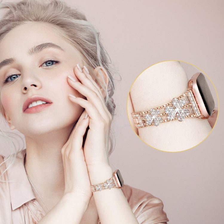 3-Leaf Clover Diamond Watch Band For Apple Watch Ultra 49mm&Watch Ultra 2 49mm / Series 9&8&7 45mm / SE 3&SE 2&6&SE&5&4 44mm / 3&2&1 42mm(Rose Gold) by bashfashion