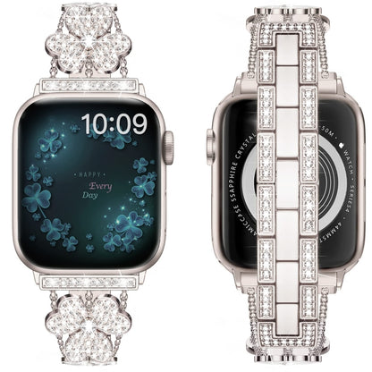 3-Leaf Clover Diamond Watch Band For Apple Watch Ultra 49mm&Watch Ultra 2 49mm / Series 9&8&7 45mm / SE 3&SE 2&6&SE&5&4 44mm / 3&2&1 42mm(Starlight) by bashfashion