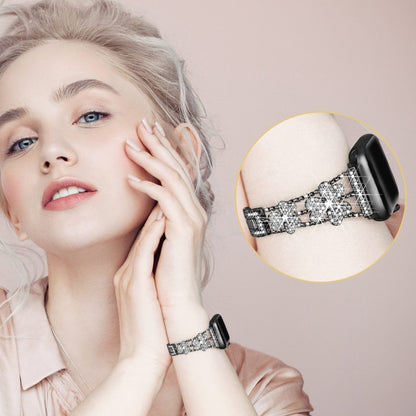 3-Leaf Clover Diamond Watch Band For Apple Watch Series 8&7 41mm / SE 2&6&SE&5&4 40mm / 3&2&1 38mm(Black) by bashfashion