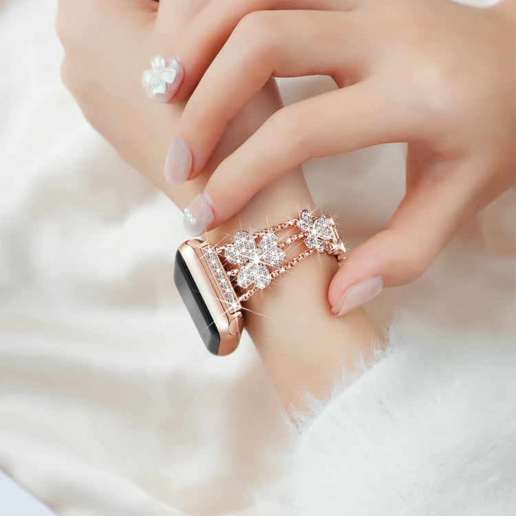 3-Leaf Clover Diamond Watch Band For Apple Watch Series 8&7 41mm / SE 2&6&SE&5&4 40mm / 3&2&1 38mm(Rose Gold) by bashfashion