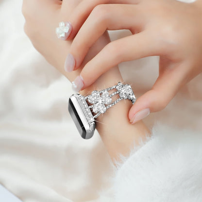 3-Leaf Clover Diamond Watch Band For Apple Watch Series 8&7 41mm / SE 2&6&SE&5&4 40mm / 3&2&1 38mm(Silver) by bashfashion