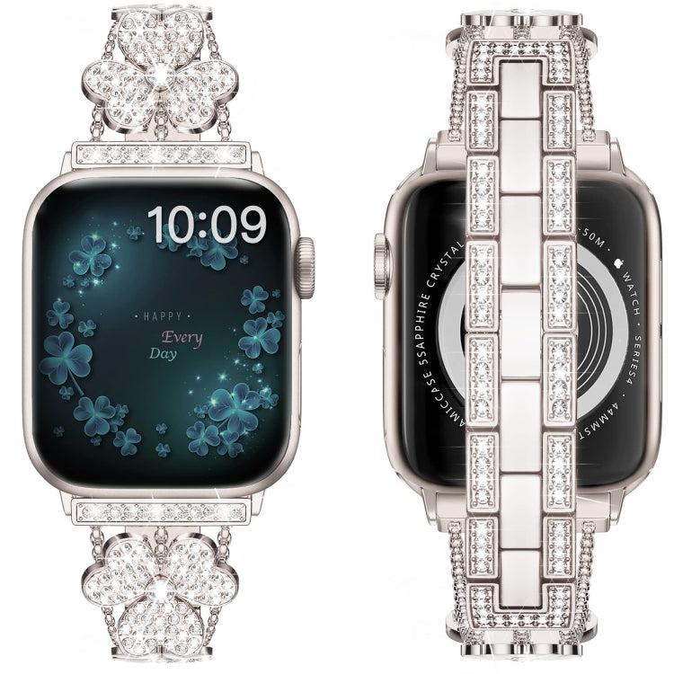 3-Leaf Clover Diamond Watch Band For Apple Watch Series 8&7 41mm / SE 2&6&SE&5&4 40mm / 3&2&1 38mm(Starlight) by bashfashion