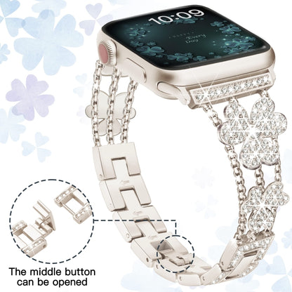 3-Leaf Clover Diamond Watch Band For Apple Watch Series 8&7 41mm / SE 2&6&SE&5&4 40mm / 3&2&1 38mm(Starlight) by bashfashion