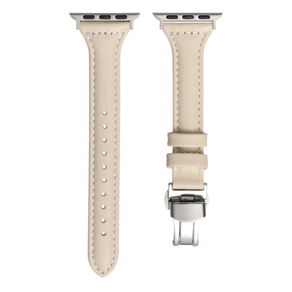 Small Waist Butterfly Buckle Watch Band For Apple Watch Series 8&7 41mm / SE 2&6&SE&5&4 40mm / 3&2&1 38mm(Beige) by bashfashion