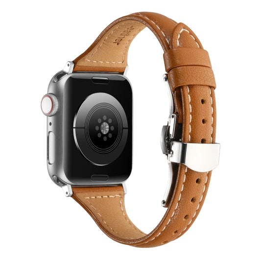 Small Waist Butterfly Buckle Watch Band For Apple Watch Series 8&7 41mm / SE 2&6&SE&5&4 40mm / 3&2&1 38mm(Yellow Brown) by bashfashion