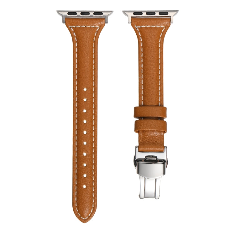 Small Waist Butterfly Buckle Watch Band For Apple Watch Series 8&7 41mm / SE 2&6&SE&5&4 40mm / 3&2&1 38mm(Yellow Brown) by bashfashion