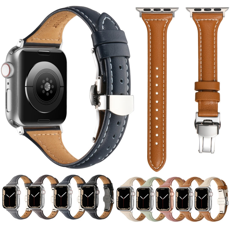 Small Waist Butterfly Buckle Watch Band For Apple Watch Series 8&7 41mm / SE 2&6&SE&5&4 40mm / 3&2&1 38mm(Coffee) by bashfashion