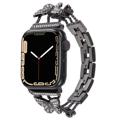 Butterfly Metal Diamond Watch Band For Apple Watch Ultra 49mm&Watch Ultra 2 49mm / Series 9&8&7 45mm / SE 3&SE 2&6&SE&5&4 44mm / 3&2&1 42mm(Black) by bashfashion