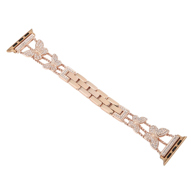Butterfly Metal Diamond Watch Band For Apple Watch Ultra 49mm&Watch Ultra 2 49mm / Series 9&8&7 45mm / SE 3&SE 2&6&SE&5&4 44mm / 3&2&1 42mm(Rose Gold) by bashfashion