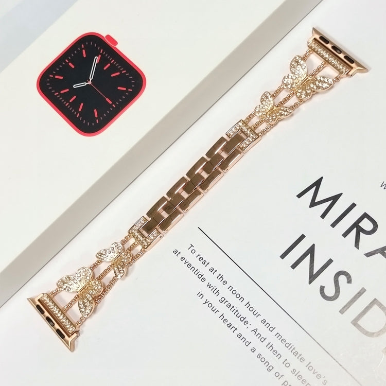 Butterfly Metal Diamond Watch Band For Apple Watch Ultra 49mm&Watch Ultra 2 49mm / Series 9&8&7 45mm / SE 3&SE 2&6&SE&5&4 44mm / 3&2&1 42mm(Rose Gold) by bashfashion