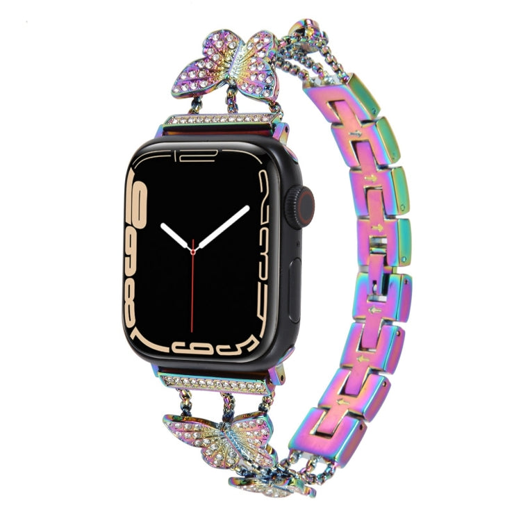 Butterfly Metal Diamond Watch Band For Apple Watch Ultra 49mm&Watch Ultra 2 49mm / Series 9&8&7 45mm / SE 3&SE 2&6&SE&5&4 44mm / 3&2&1 42mm(Colorful) by bashfashion