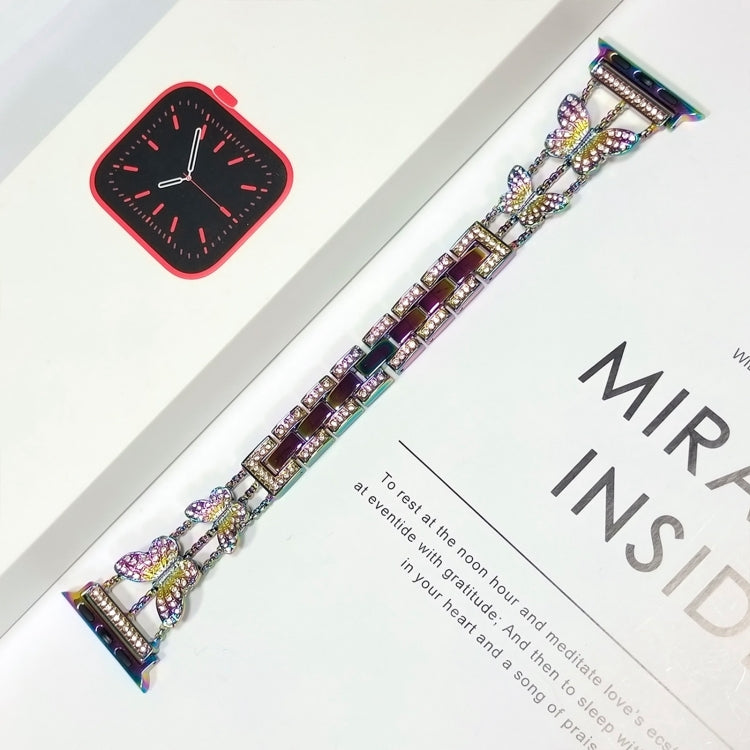Butterfly Metal Diamond Watch Band For Apple Watch Ultra 49mm&Watch Ultra 2 49mm / Series 9&8&7 45mm / SE 3&SE 2&6&SE&5&4 44mm / 3&2&1 42mm(Colorful) by bashfashion