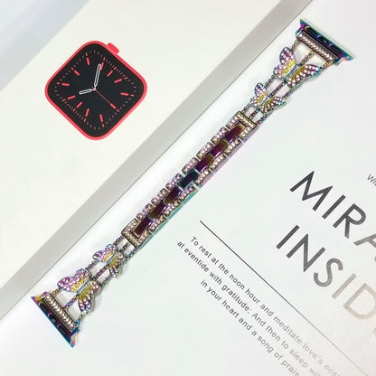 Butterfly Metal Diamond Watch Band For Apple Watch Ultra 49mm&Watch Ultra 2 49mm / Series 9&8&7 45mm / SE 3&SE 2&6&SE&5&4 44mm / 3&2&1 42mm(Colorful) by bashfashion