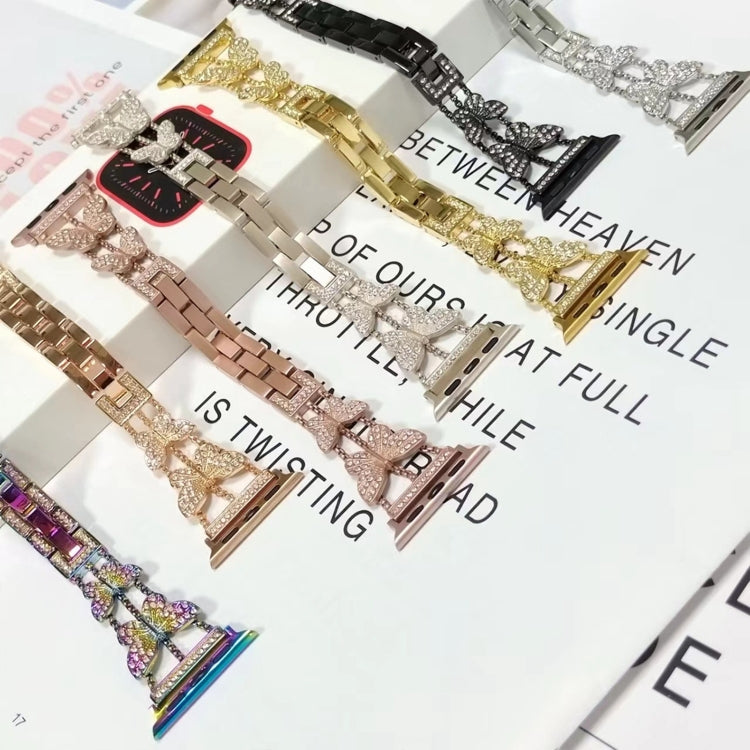 Butterfly Metal Diamond Watch Band For Apple Watch Ultra 49mm&Watch Ultra 2 49mm / Series 9&8&7 45mm / SE 3&SE 2&6&SE&5&4 44mm / 3&2&1 42mm(Starlight) by bashfashion