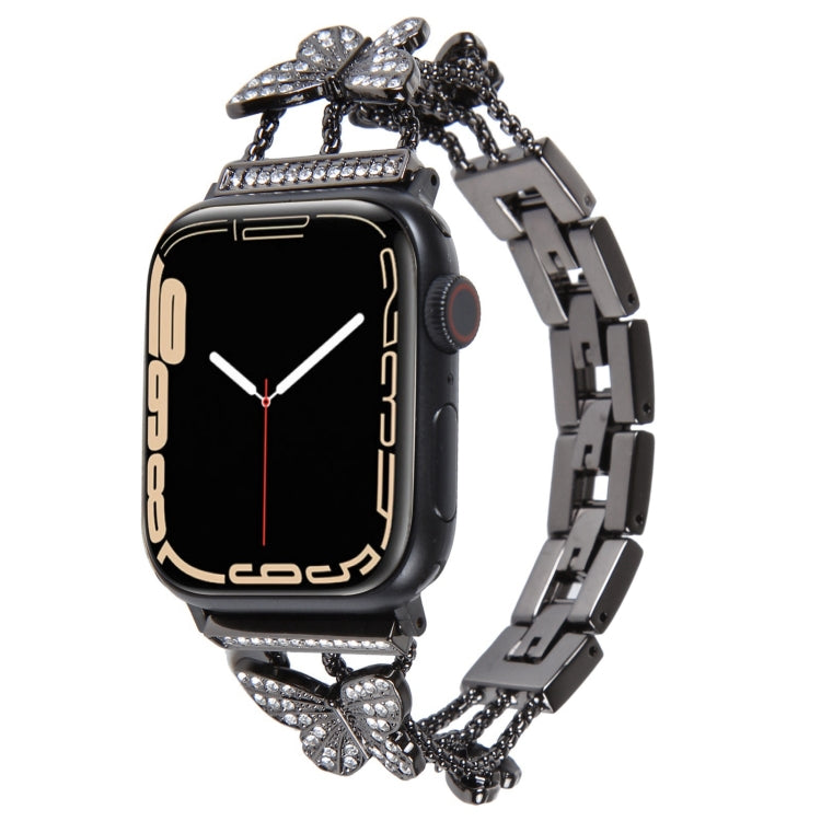 Butterfly Metal Diamond Watch Band For Apple Watch Series 9&8&7 41mm / SE 3&SE 2&6&SE&5&4 40mm / 3&2&1 38mm(Black) by bashfashion