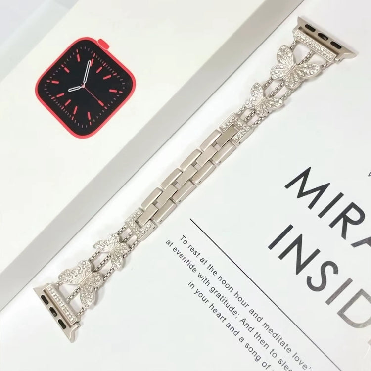 Butterfly Metal Diamond Watch Band For Apple Watch Series 9&8&7 41mm / SE 3&SE 2&6&SE&5&4 40mm / 3&2&1 38mm(Starlight) by bashfashion