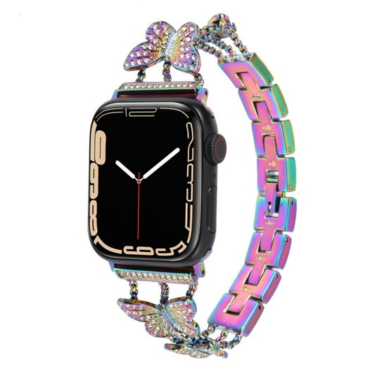 Butterfly Metal Diamond Watch Band For Apple Watch Series 9&8&7 41mm / SE 3&SE 2&6&SE&5&4 40mm / 3&2&1 38mm(Colorful) by bashfashion