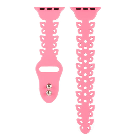 Butterfly Hollow Silicone Watch Band For Apple Watch Ultra 49mm&Watch Ultra 2 49mm / Series 9&8&7 45mm / SE 3&SE 2&6&SE&5&4 44mm / 3&2&1 42mm(Rose Pink) by bashfashion