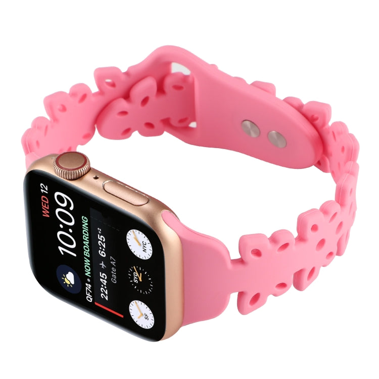 Butterfly Hollow Silicone Watch Band For Apple Watch Ultra 49mm&Watch Ultra 2 49mm / Series 9&8&7 45mm / SE 3&SE 2&6&SE&5&4 44mm / 3&2&1 42mm(Rose Pink) by bashfashion